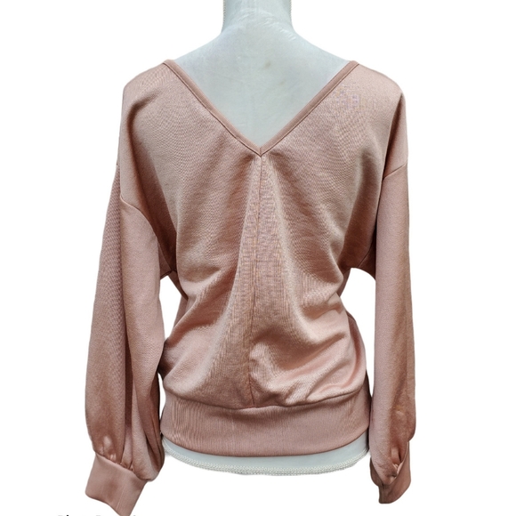 Express One Eleven Blush Satin V-Neck Sweatshirt - Picture 2 of 4